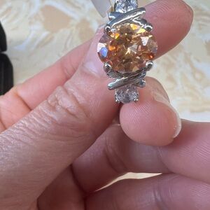 Sterling Silver Citrine-Color Round Cut Pendant Necklace